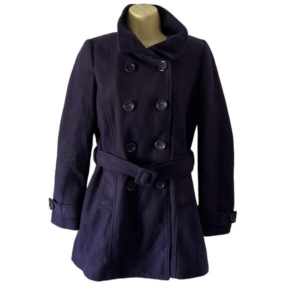Forever 21 Dark Purple Belted Coat Juniors Size Small Lined Buttons Washable - Picture 1 of 10